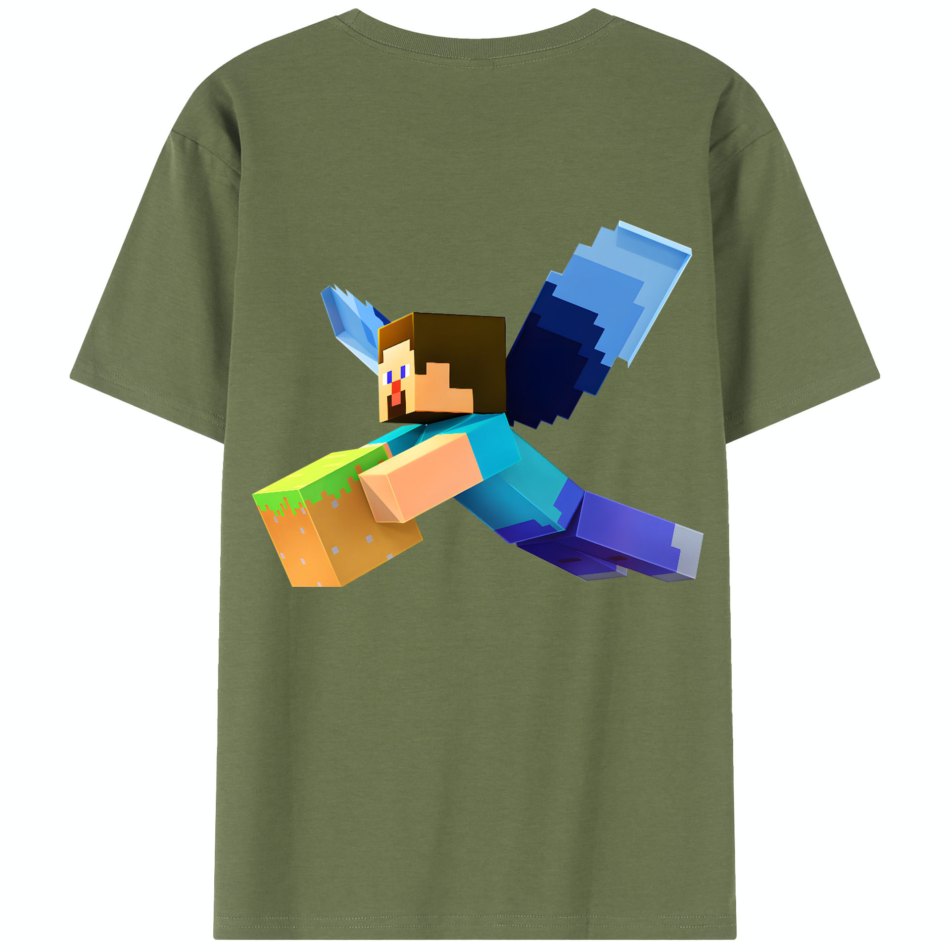 （画像用） マインクラフト ブロックの世界 Minecraft MC Block world 綿100％半袖Tシャツ（背面プリント）